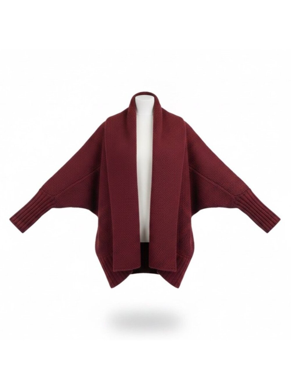 BCBG MaxAzria Womens Red Open Front Long Sleeve Knit Cardigan Sweater Sz L